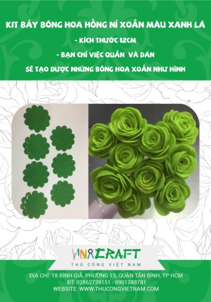 Kit hoa hồng vải nỉ màu xanh lá